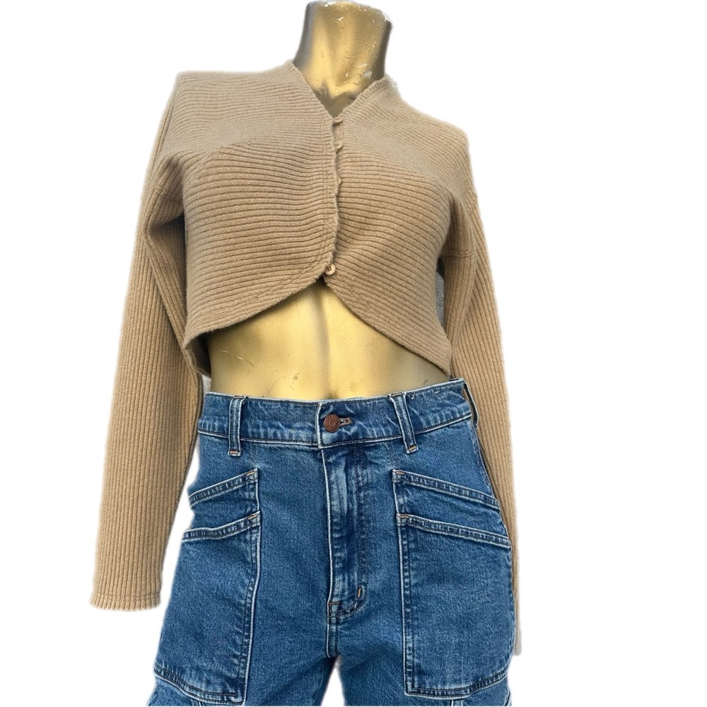 Vince Wool-Cashmere Ribbed Raw-Edge V-neck Bolero Cropped Cardigan size S